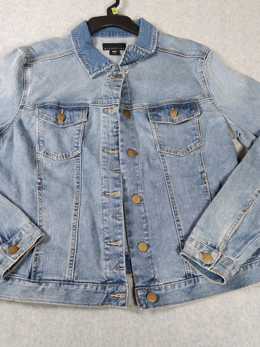 attention Light Blue Denim Jacket with Contrast Stitching
